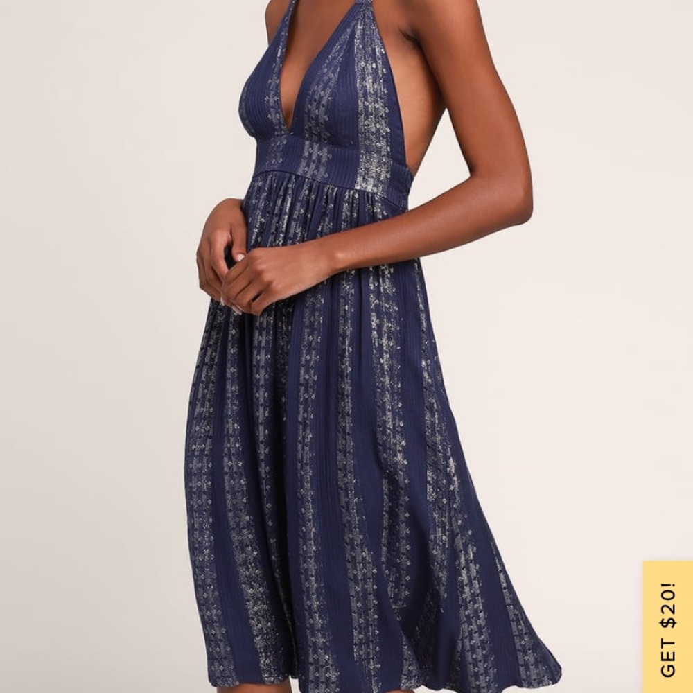 Brand new with tags. Blue with silver halter dress